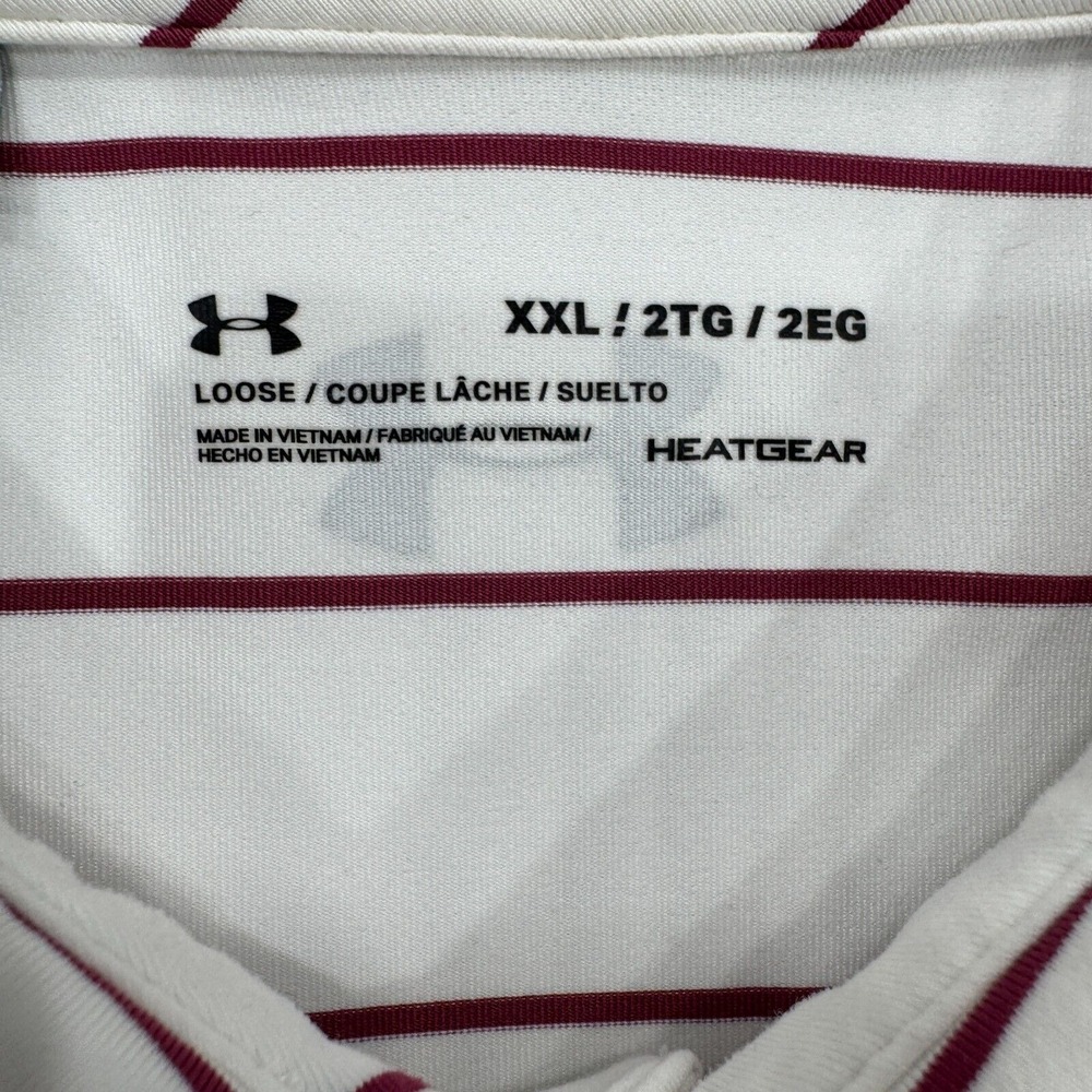 Under Armour Polo Shirt 2XL Loose Heatgear White‎ Stripe Short Sleeve Golf Mens - Picture 3 of 6